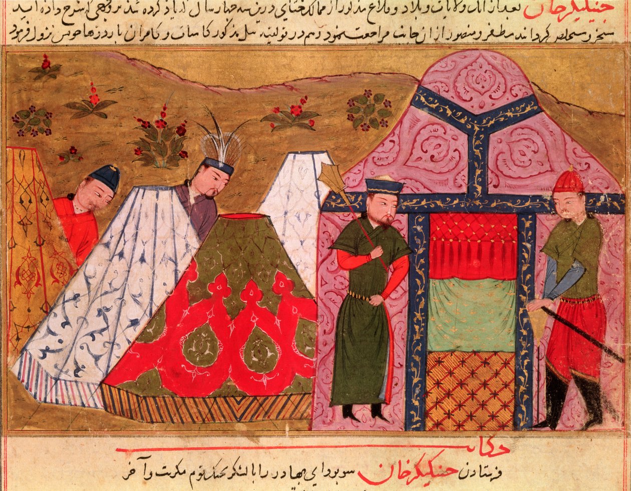 Ms.Sup.Pers.1113. fol. 66v Čingischánův tábor (asi 1162-1227) z knihy Rašída al-Dína (1247-1318) od Persian School