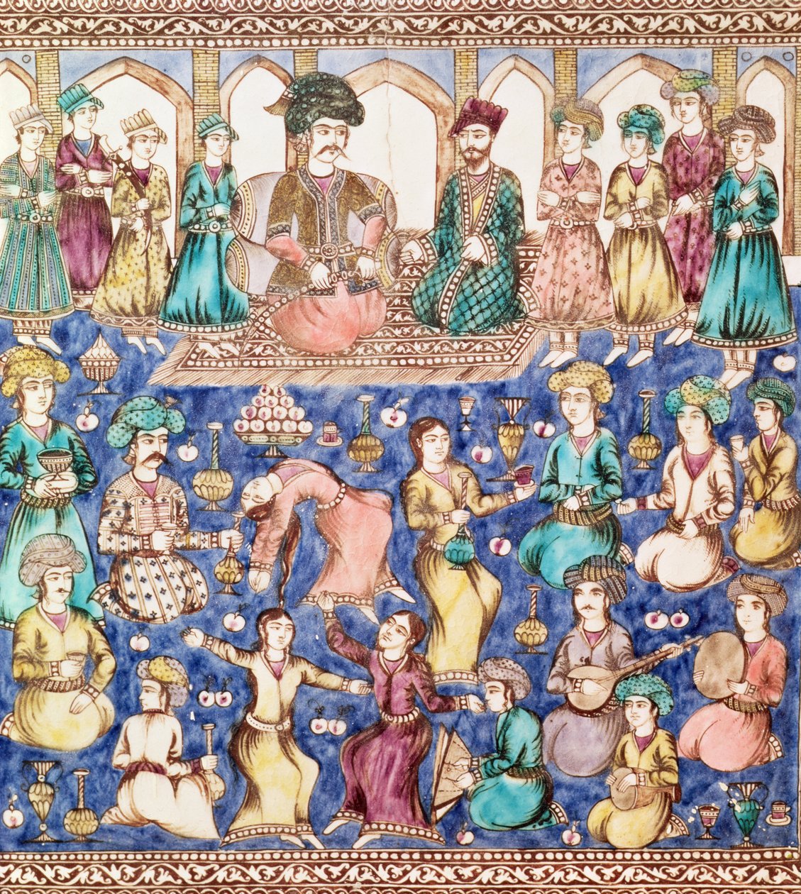 Hudebníci a tanečníci na dvoře Nasser al-Din Shah Qajar (1831-96) (keramika) od Persian School