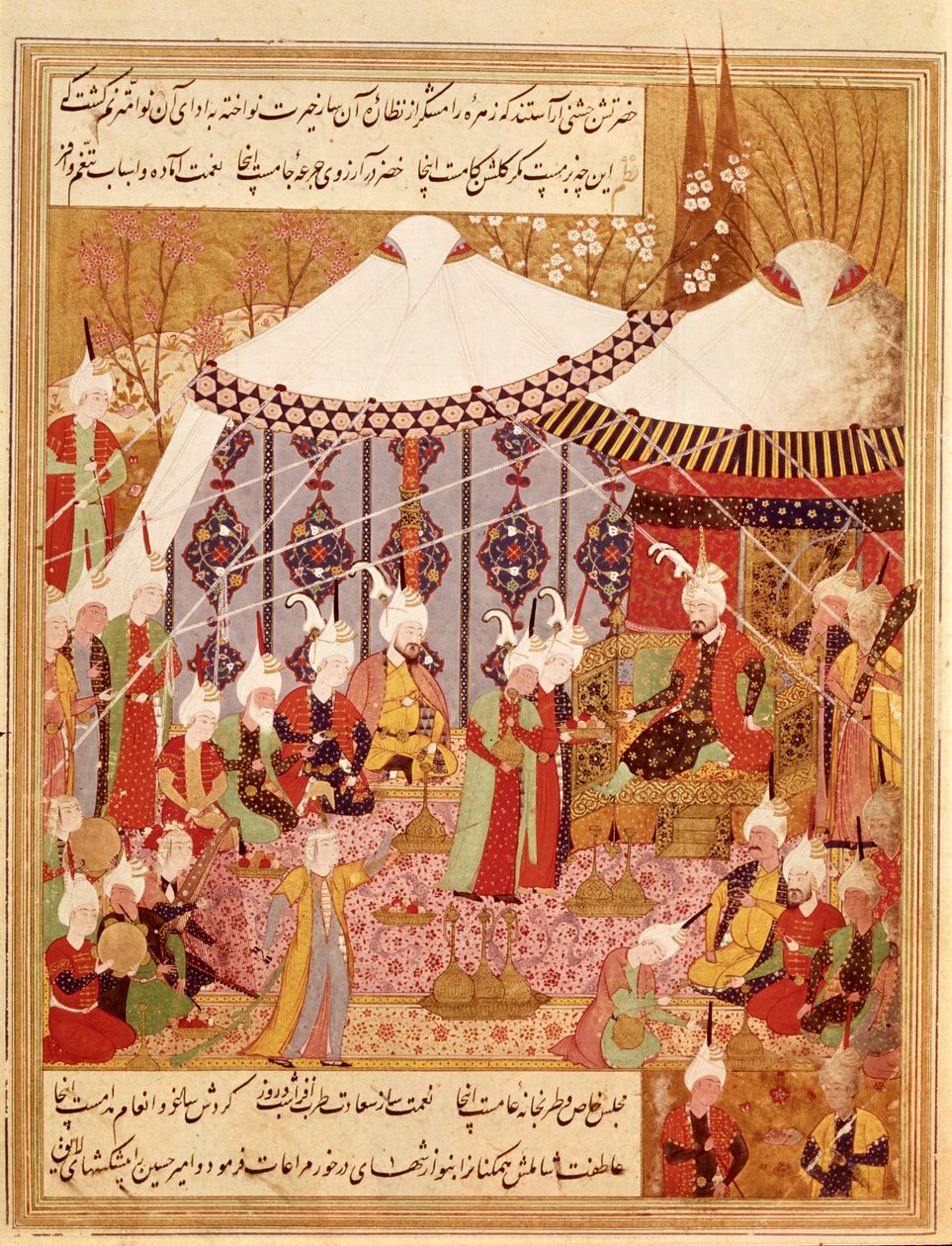 Or.1359 fol. 35 v. Sultán Bajazid zajatý Timurem, 1402 ze Zafarnamy 1533 (tuš na pergamenu) od Persian School