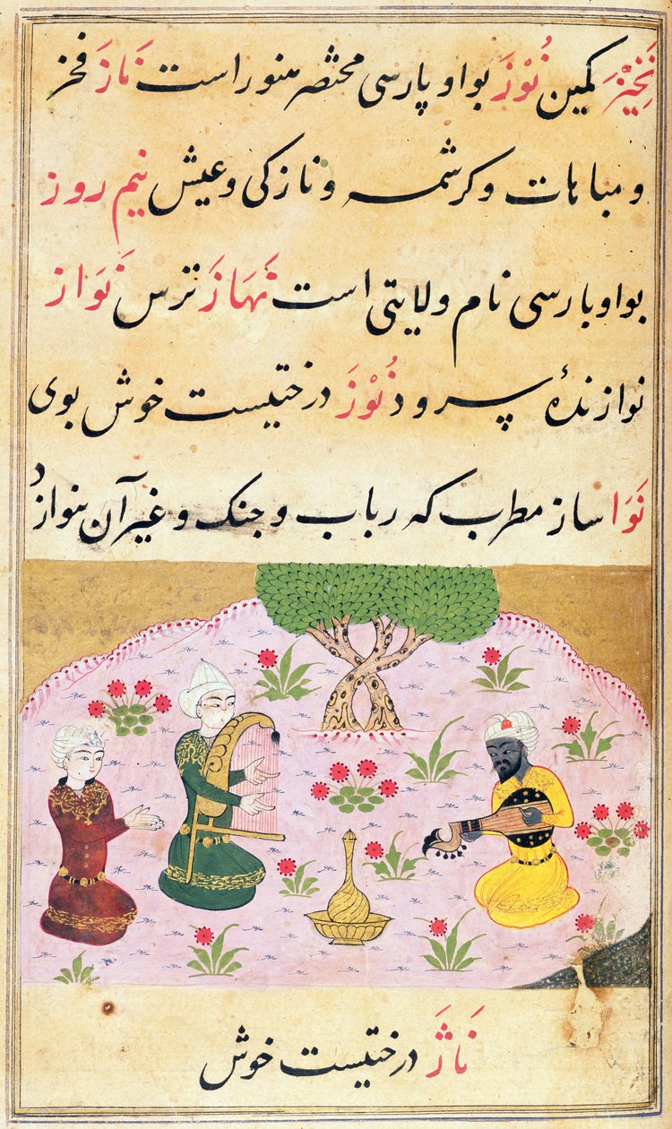 Or.3299 f.279 Hudebníci hrající melodii (nava) od Persian School