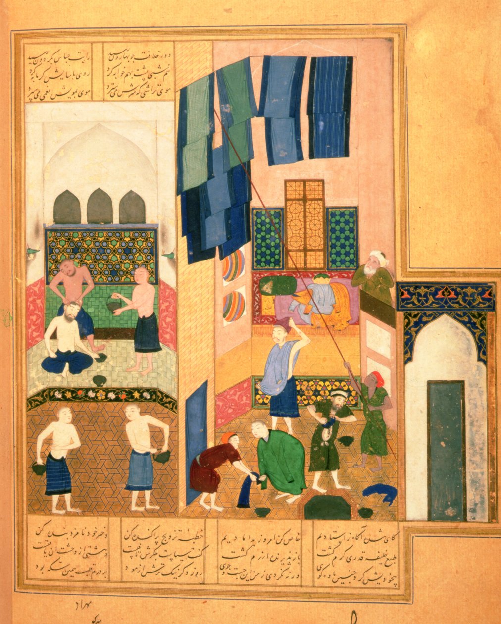 Or.6810 f.27v Harun al-Rashid a holič v turecké lázni (vellum) od Persian School