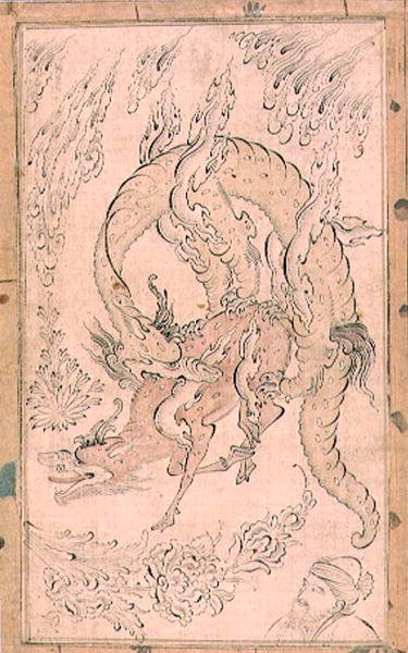 PD.154-1948 Kylin byl pohlcen drakem, maloval možná Inayat Allah (inkoust s mytím) od Persian School