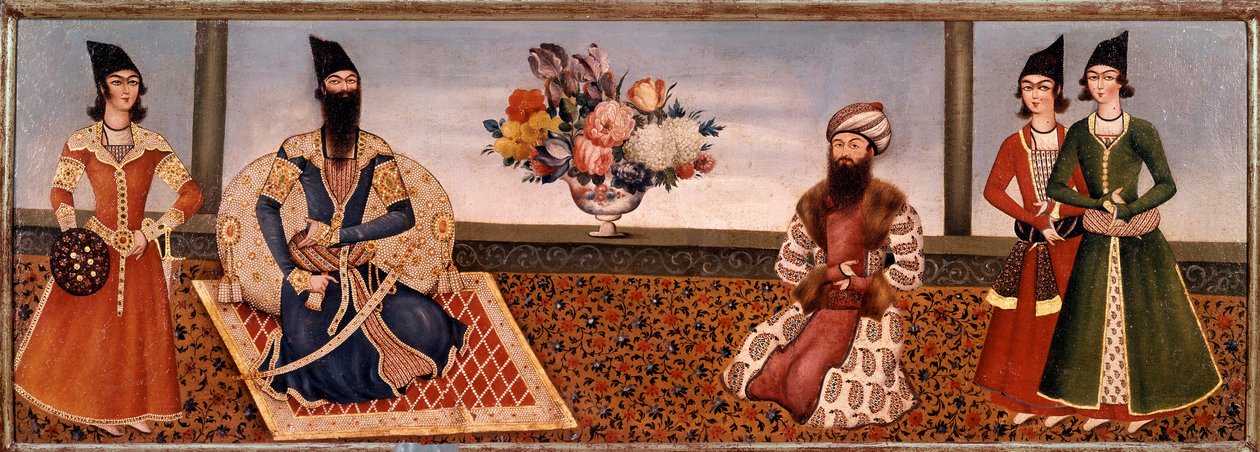 Perský král Fath Ali Shah (1771-1834) obklopuje členy svého dvora Obraz školy Shiraz (Shiraz) (19. století) Teherán, sbírka Foroughi od Persian School
