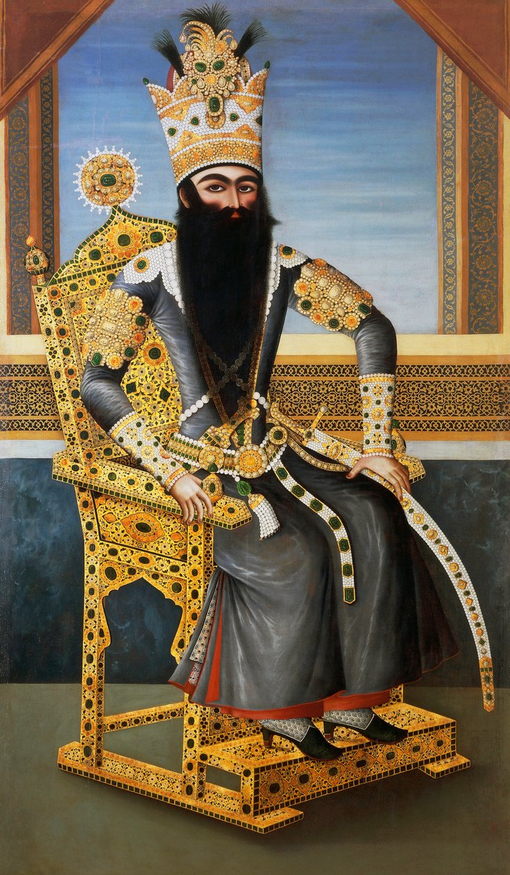 Portrét Fath Ali Shah (1762-1834), cca 1805, perský král v letech 1797 až 1834, neznámý umělec, olej na plátně od Persian School