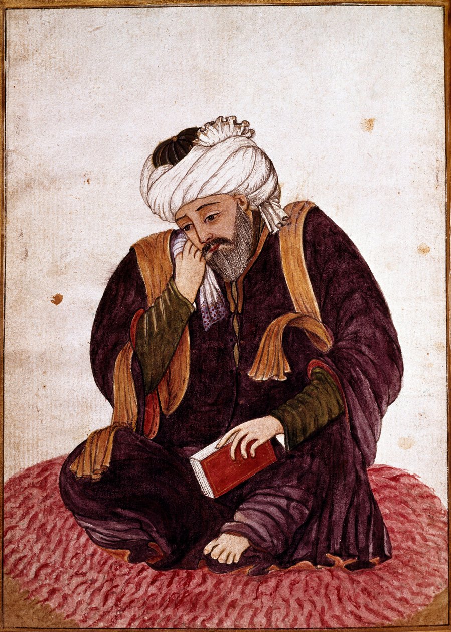 Portrét Hafeze vlastním jménem Khwajeh Chams ad-din Mohammad Hafez-e Chirazi (ad Din Mohammad Hafez e Chirazi) perský básník a mystik 14. století. Miniaturní. Národní muzeum Damašku, Sýrie. od Persian School