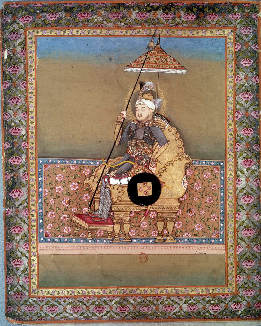 Portrét mongolského náčelníka Tamerlana (1336-1405) (nebo Timura Langa, „Timur chromý“). Perská miniatura z 15. století. Paříž, B.N. od Persian School