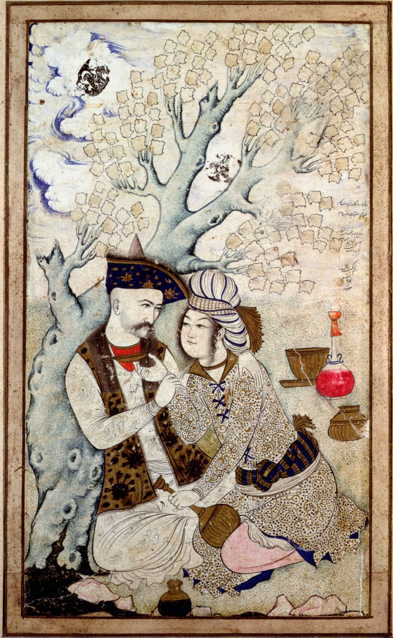 Portrét šáha Abbáse I. s jedním z jeho listů, podepsaný Muhammad Kasím od Persian School
