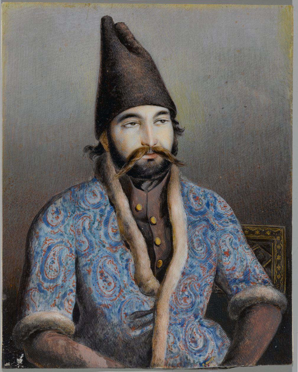 Portrét šlechtice nebo královské postavy, možná Muhammad Shah Qajar (inkoust a neprůhledné wc na slonovině nebo skořápce) od Persian School