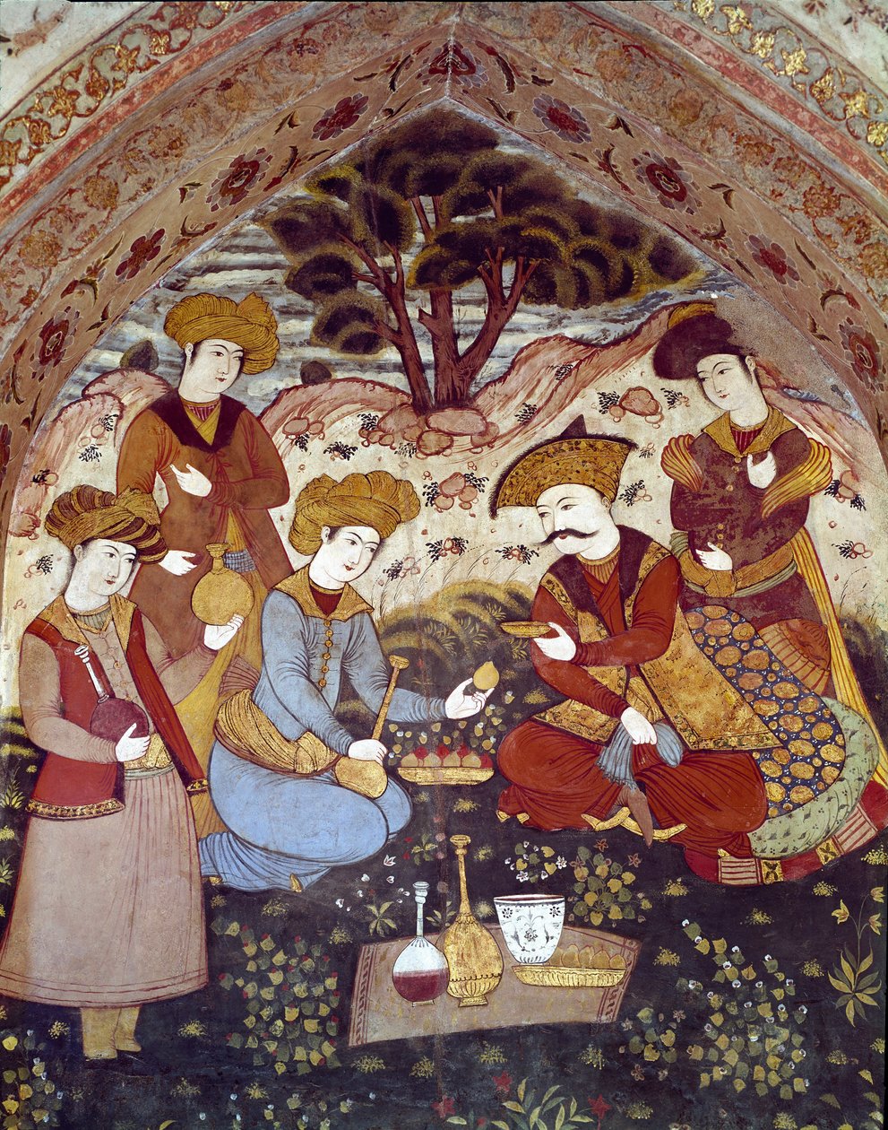Reprezentace Abbáse I. Velikého v podání kurtizán (Detail fresky od Persian School