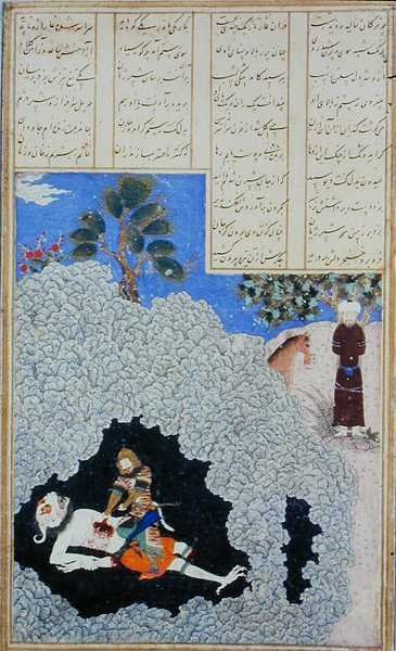 Rustam extrahuje játra bílého démona, ilustrace z „Shahnama“ (Kniha králů), od Abu