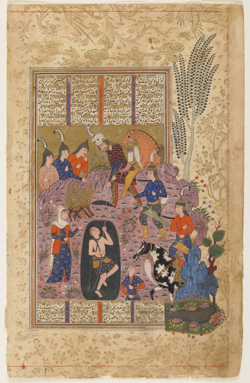 Rustam zachrání Bijana z jámy před Shahnamou od Persian School