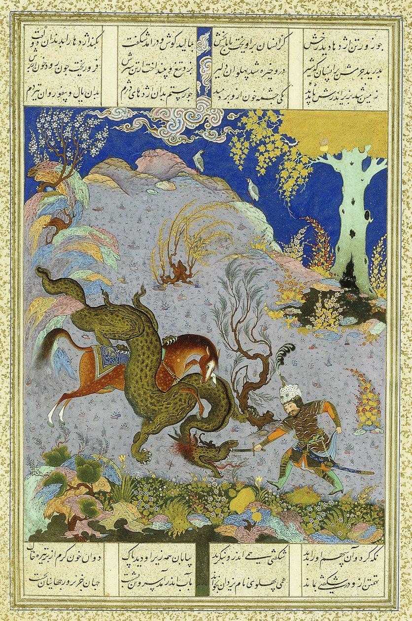 Rustem zabíjí draka, asi 1500-1540 od Persian School