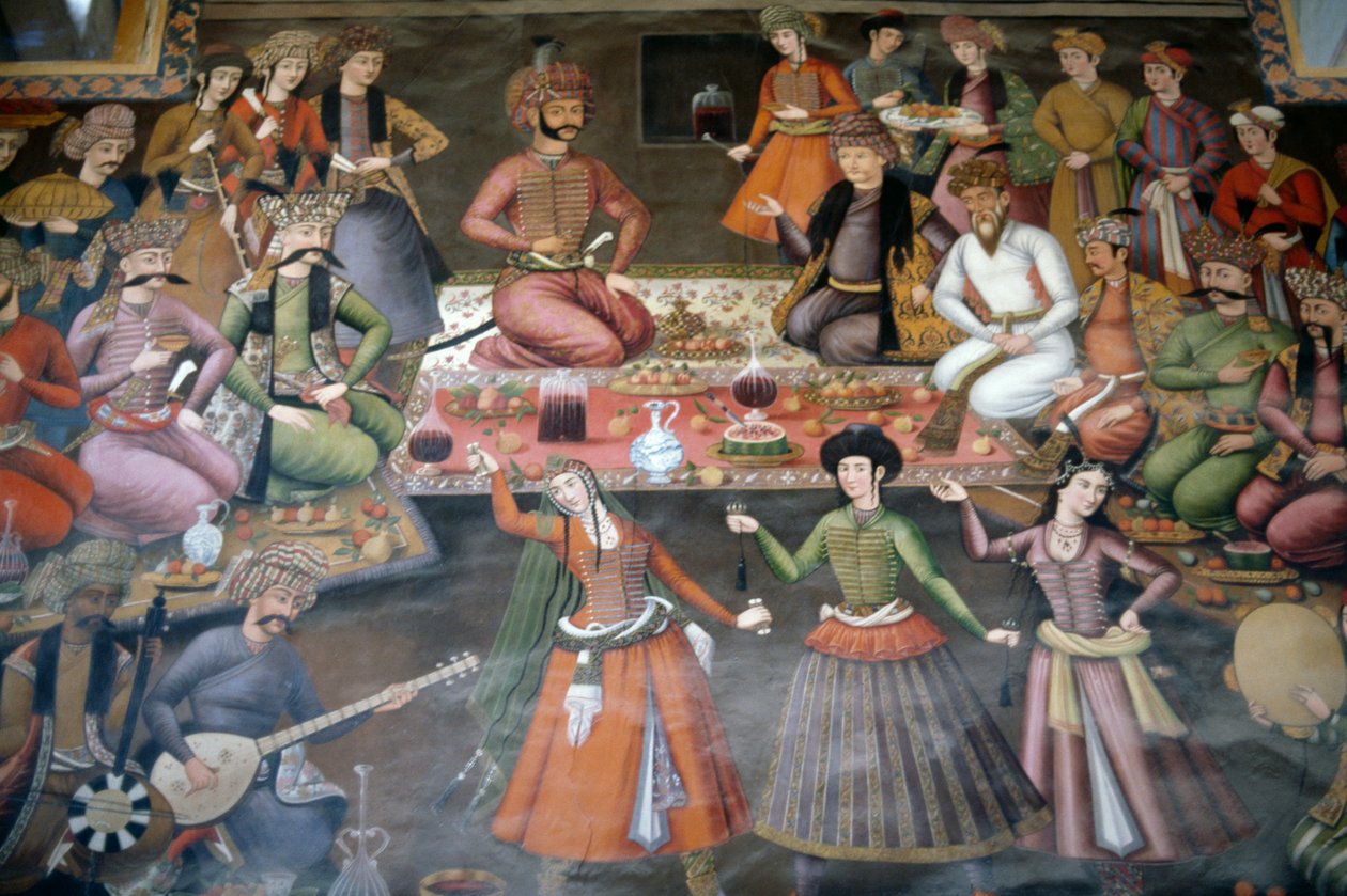 Shah Abbas I Great přijímá Nadr Vali Muhammad Khan z Khanate of Buchara, přijímací sál od Persian School