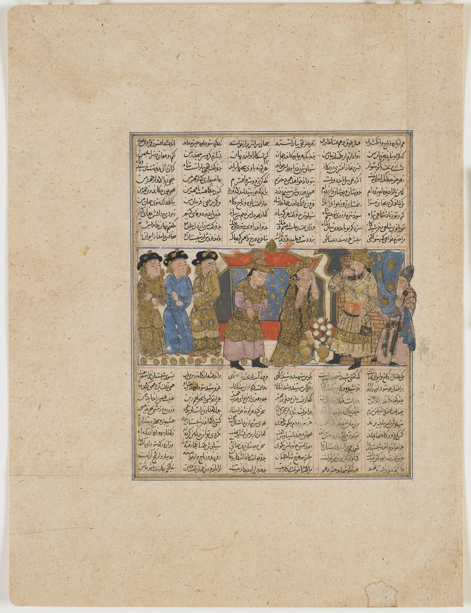 Sudaba vznáší obvinění proti Siyavushovi, z knihy Shahnama (Kniha králů) od Firdawsiho († 1020) (neprůhledný akvarel, inkoust, zlato a stříbro na papíře) od Persian School
