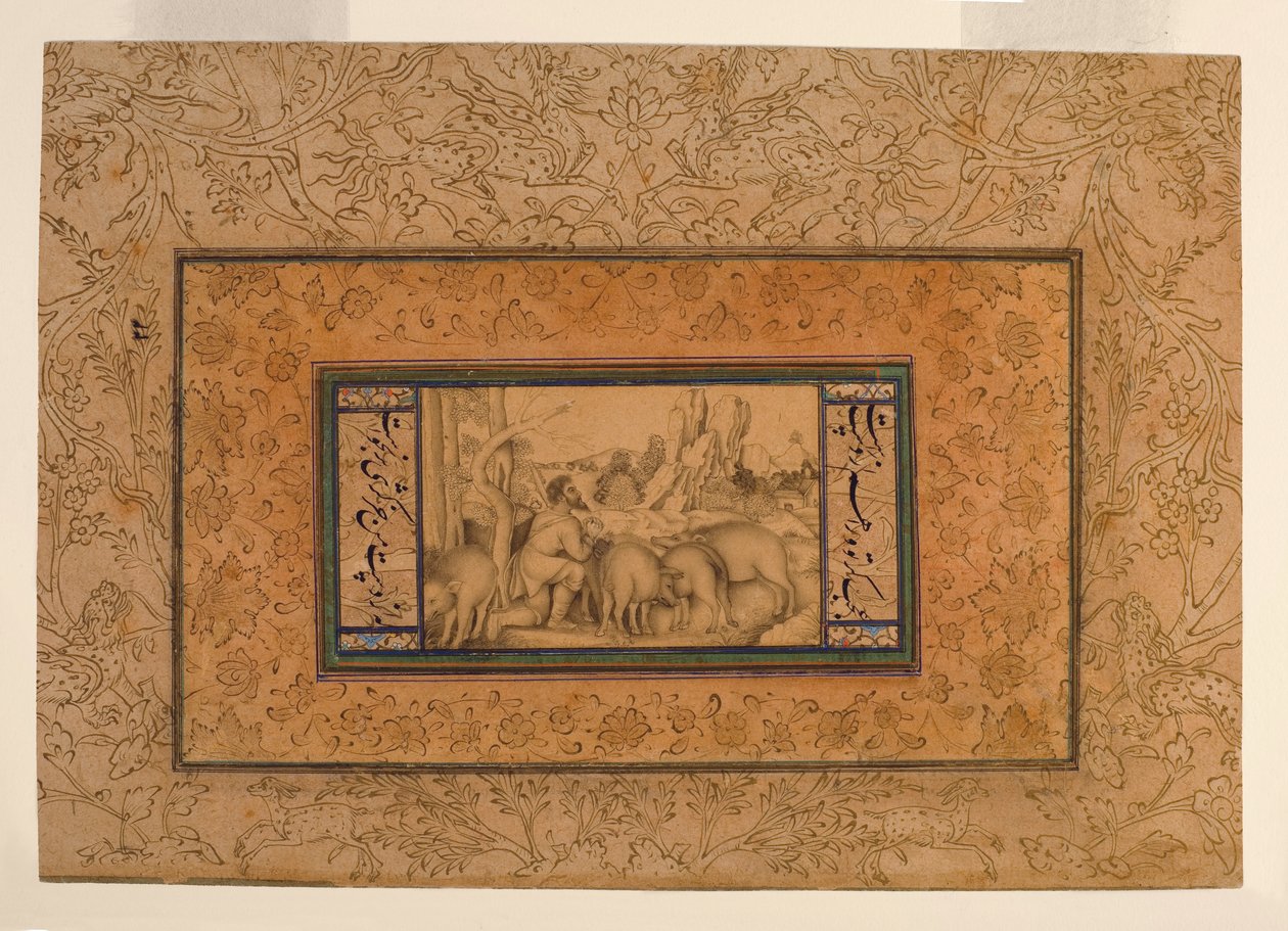 Marnotratný syn, cca 1600 (neprůhledné wc a inkoust na papíře) od Persian School