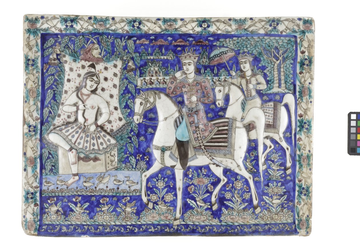 Dlaždice z Teheránu, 19. století (tvarované fritware, malované pod glazurou) od Persian School