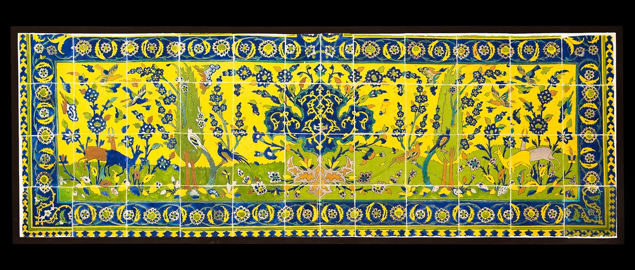 Dlaždice zobrazující přírodní scénu, z Isfahánu, Írán, pravděpodobně kolem 17. století (hliněné nádobí s polychromií pod glazurou) od Persian School