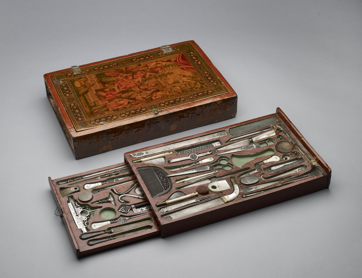 Sada nástrojů zobrazující Svatou rodinu, kolem roku 1830 (kombinovaná média) od Persian School