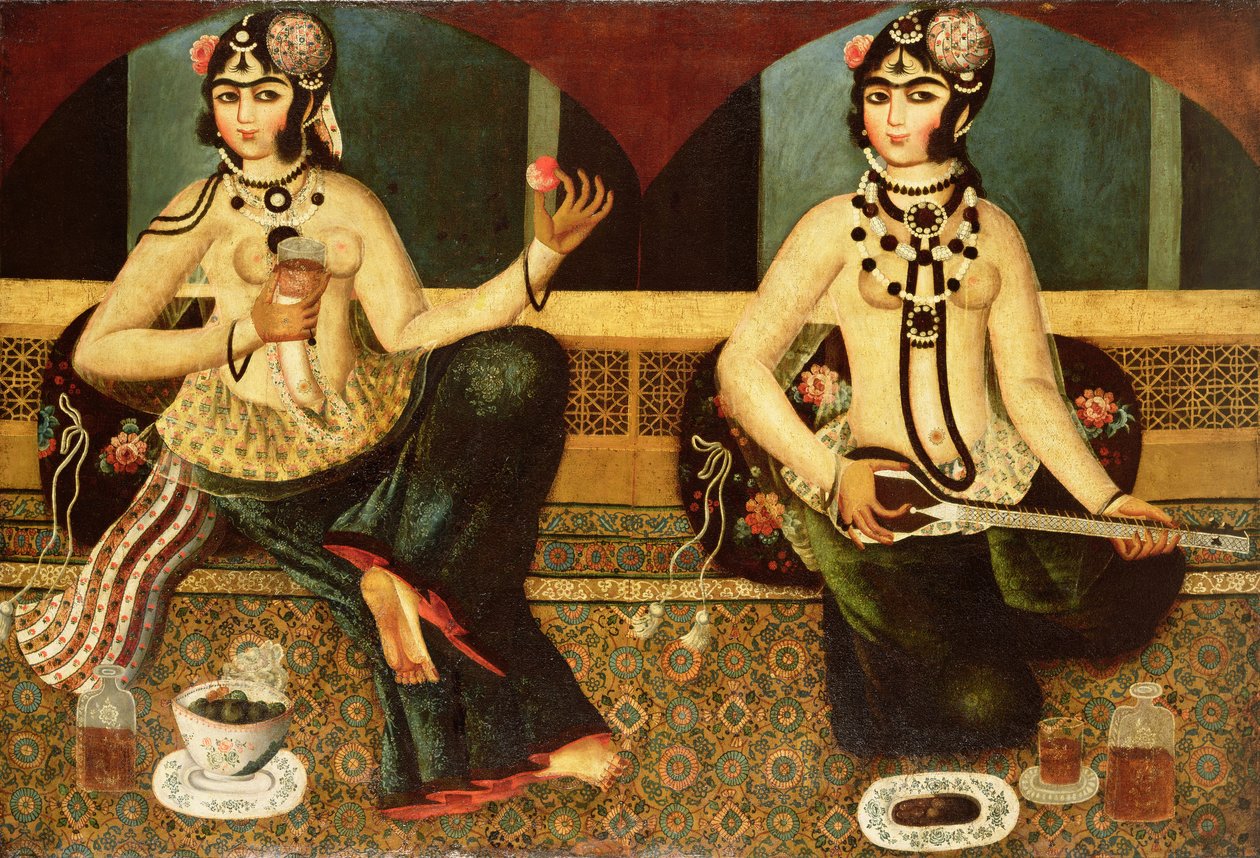 Dvě harémové dámy, Qajar, Peršan, kolem 1811-14 od Persian School