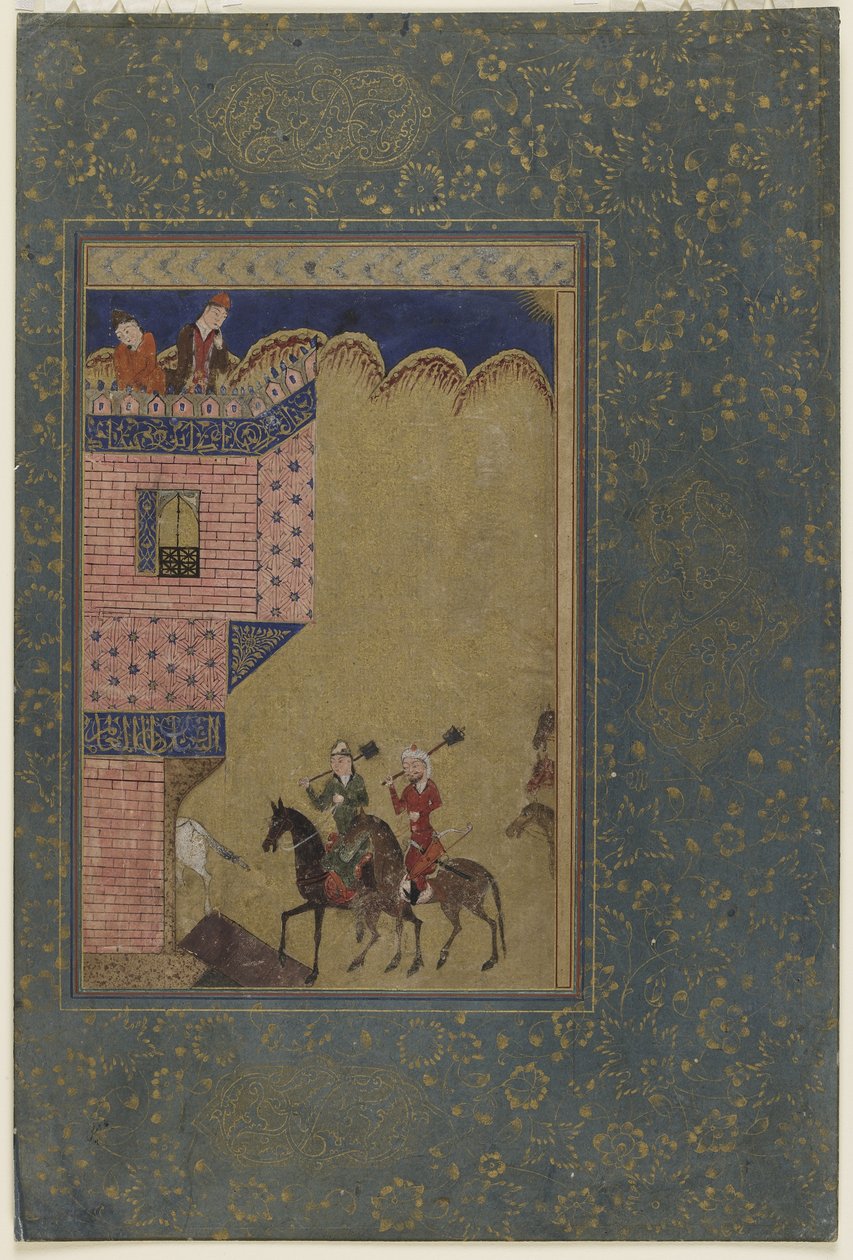 Dva jezdci nesoucí palcáty se blíží k hradu, kolem 1417-18 od Persian School