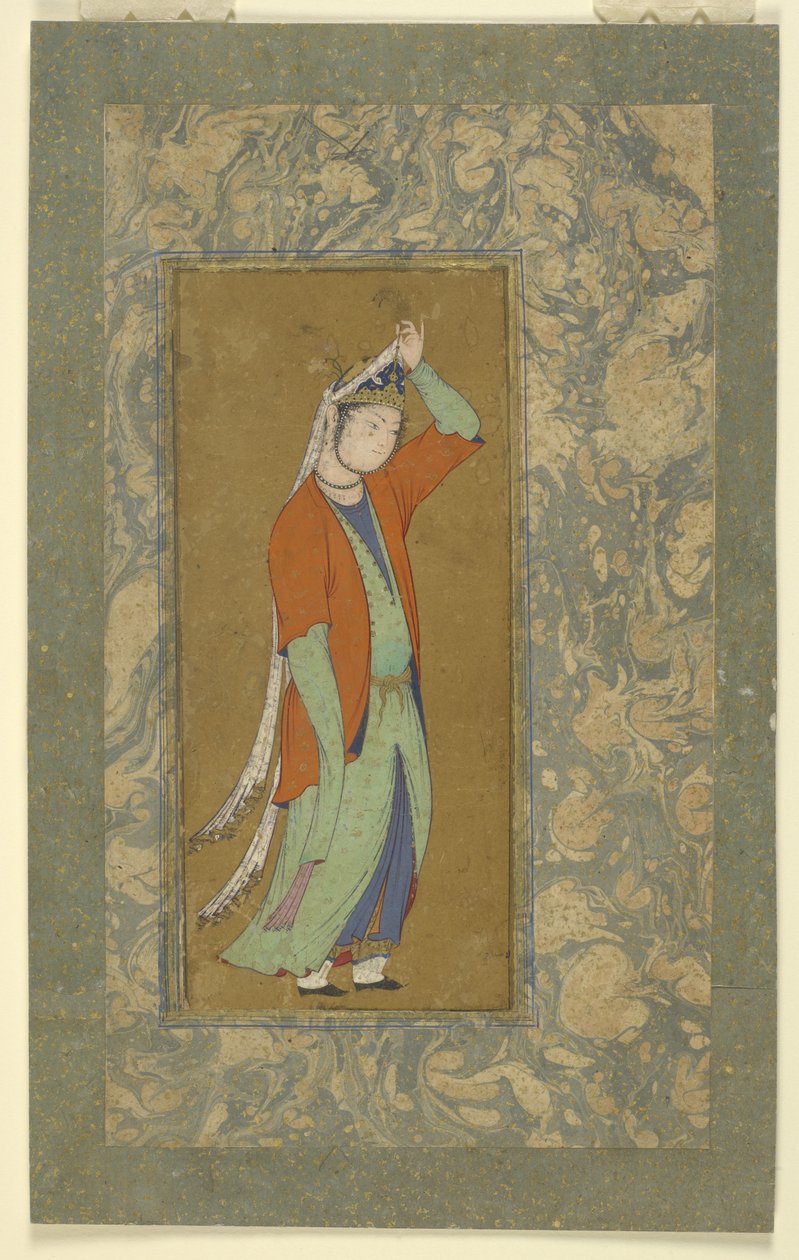 Žena si upravuje aigrette, kolem roku 1590 od Persian School