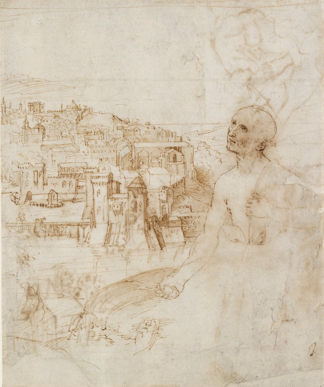 Pohled na město Perugia, s kajícným svatým Jeronýmem v popředí, 1500-1504 od Perugino
