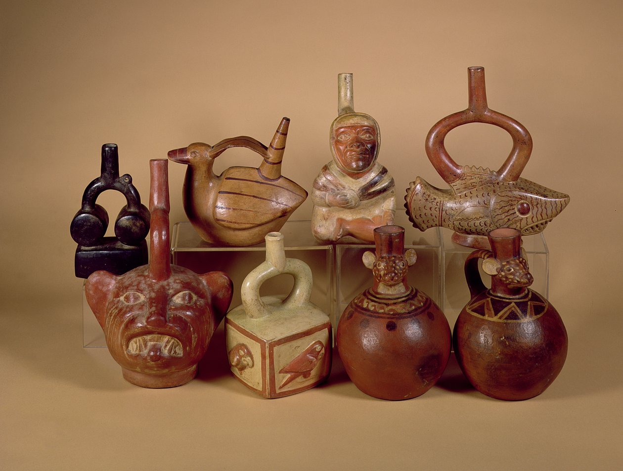 Mochica Stirrup Vessels, cca 100-400 AD (keramické) od Peruvian School