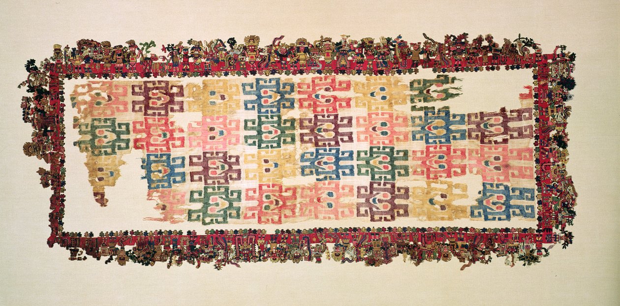 Fragmenty pláště, známé jako The Paracas Textile, Nazca Culture, 200-600 AD (bavlna a vlna) od Peruvian School