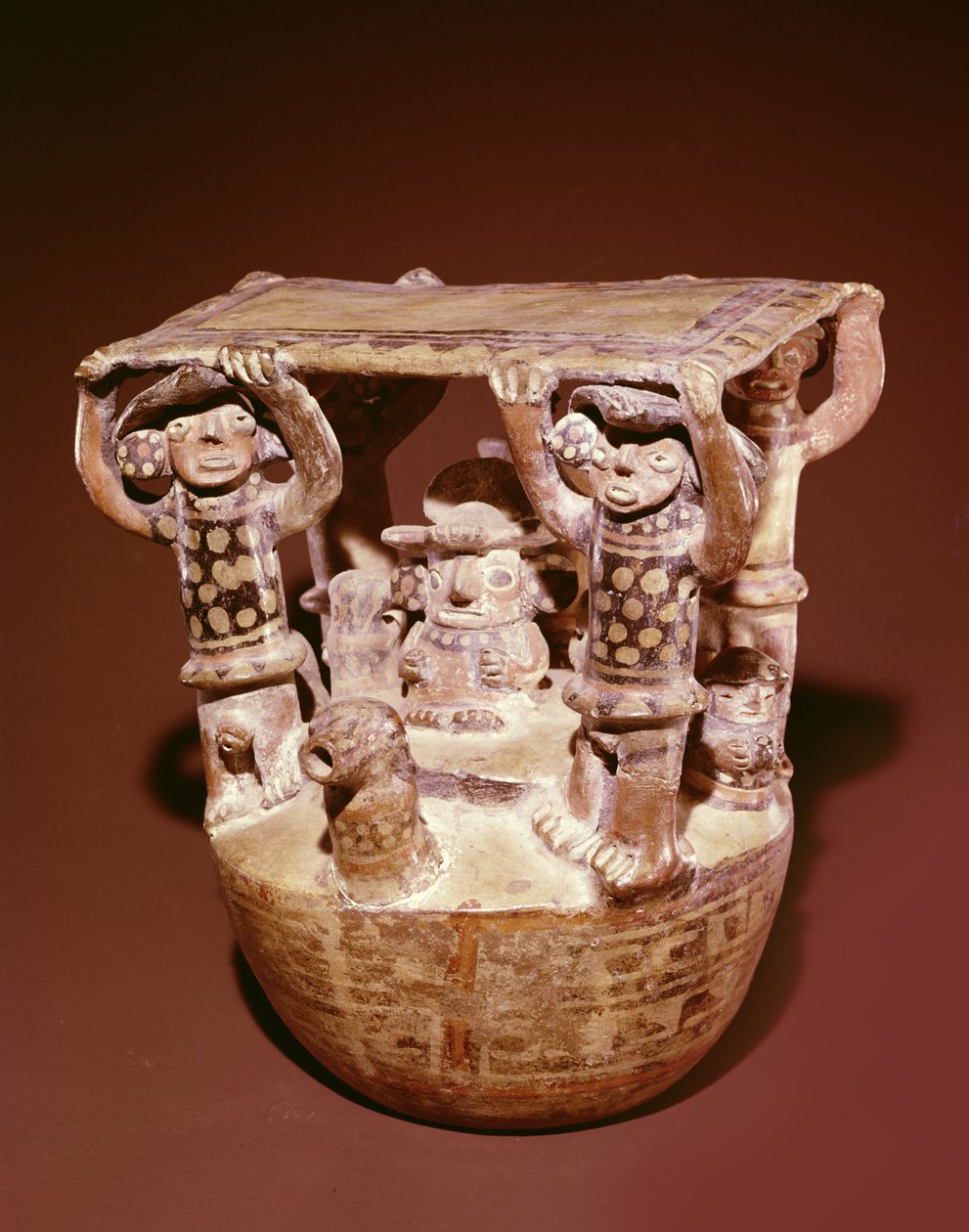 Božstvo na trůnu s baldachýnem podporovaným dvořany, Recuay Culture (keramika) od Peruvian School