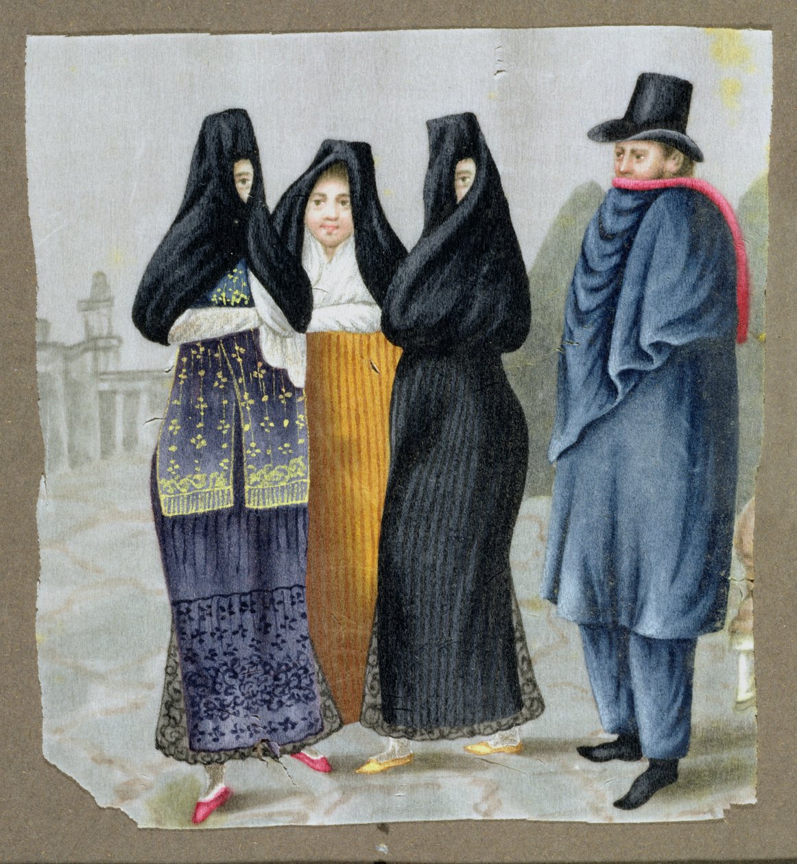 On the Streets of Lima, c.1820 (wc na dřeňovém papíru) od Peruvian School