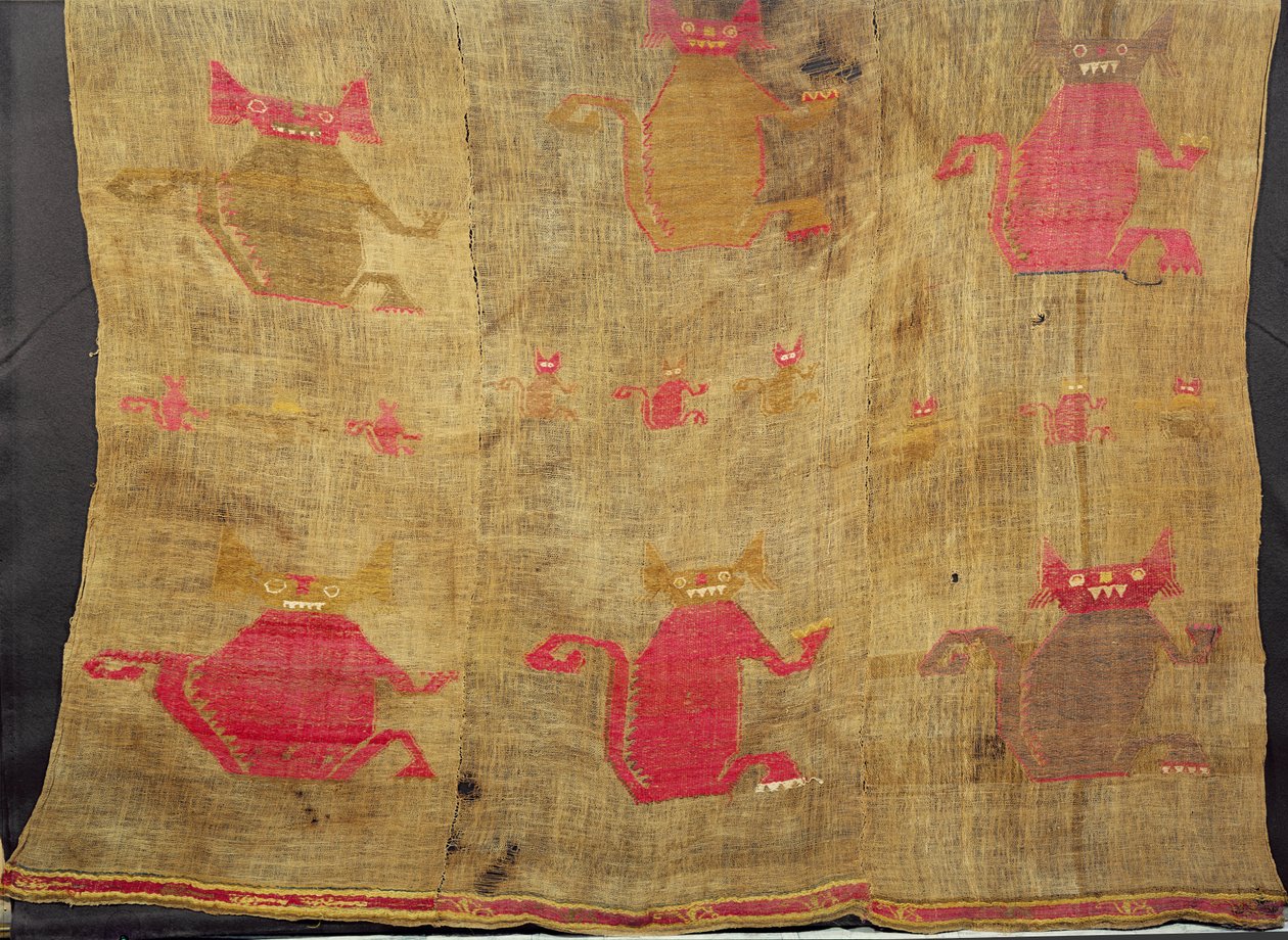 peruánský rubáš; bavlna a vikuně brokát v barevné vlně, před dobytím (15. století) od Peruvian School