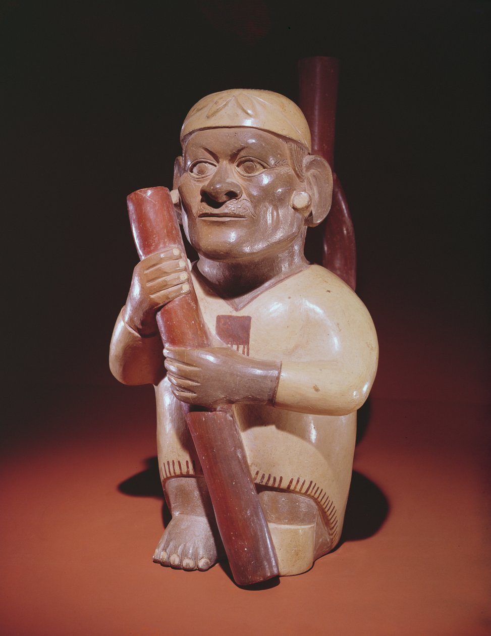 Sedící jednonohý muž, Mochica Culture (keramika) od Peruvian School
