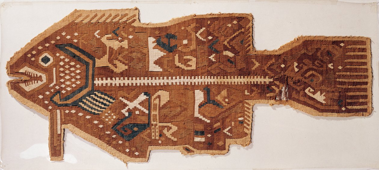 Vlněná štěrbinová tapisérie ryby (textil) od Peruvian School