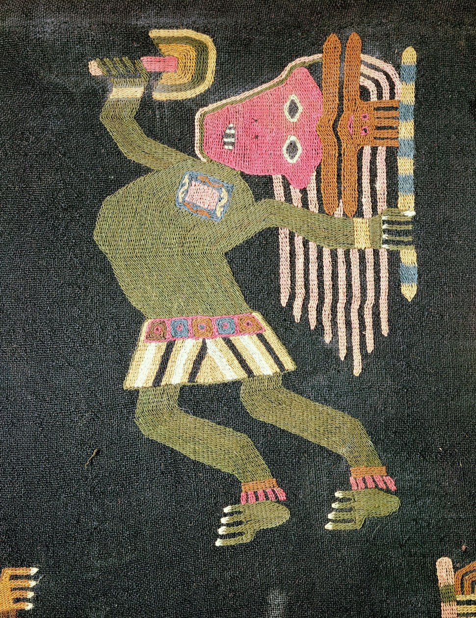 Tanečnice z tkané vlny s obuškem, kmen Paracas (textil) (viz také 231825) od Peruvian School