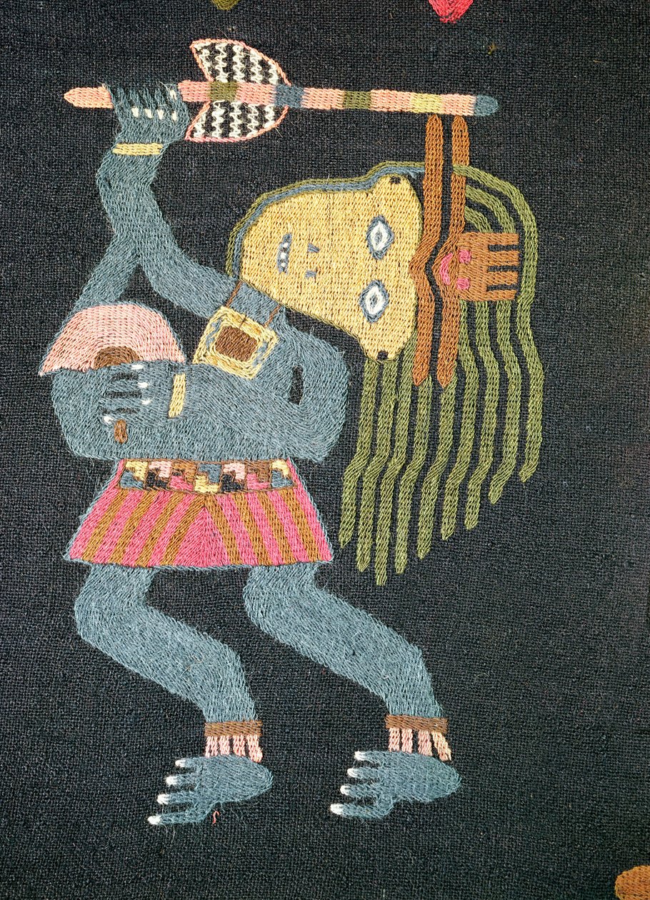 Tanečnice z tkané vlny s obuškem, kmen Paracas (textil) (viz také 231826) od Peruvian School