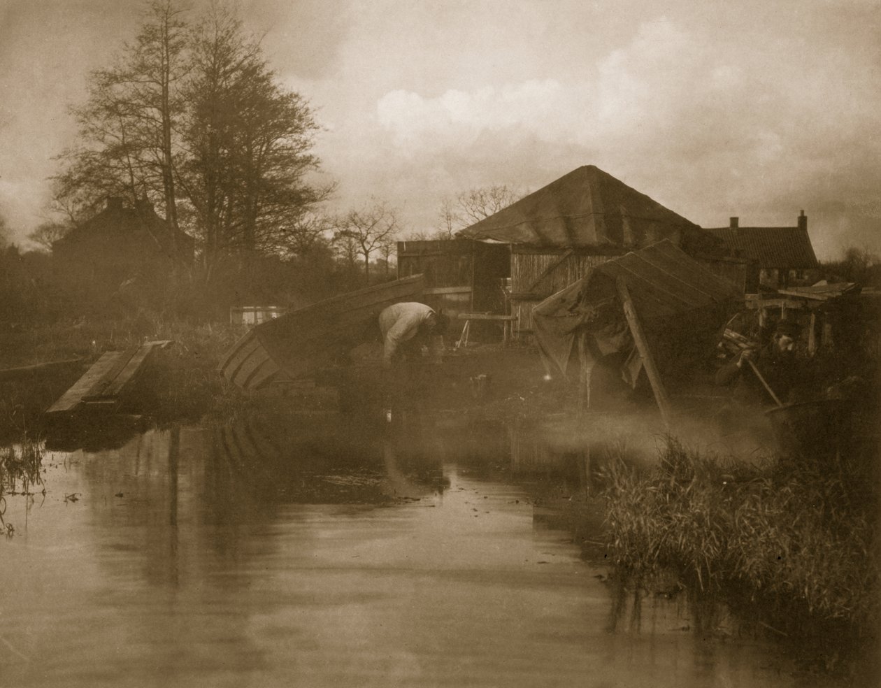 Norfolk Boat Yard, Život a krajina na Norfolk Broads, c.1886 od Peter Emerson und Thomas Goodall