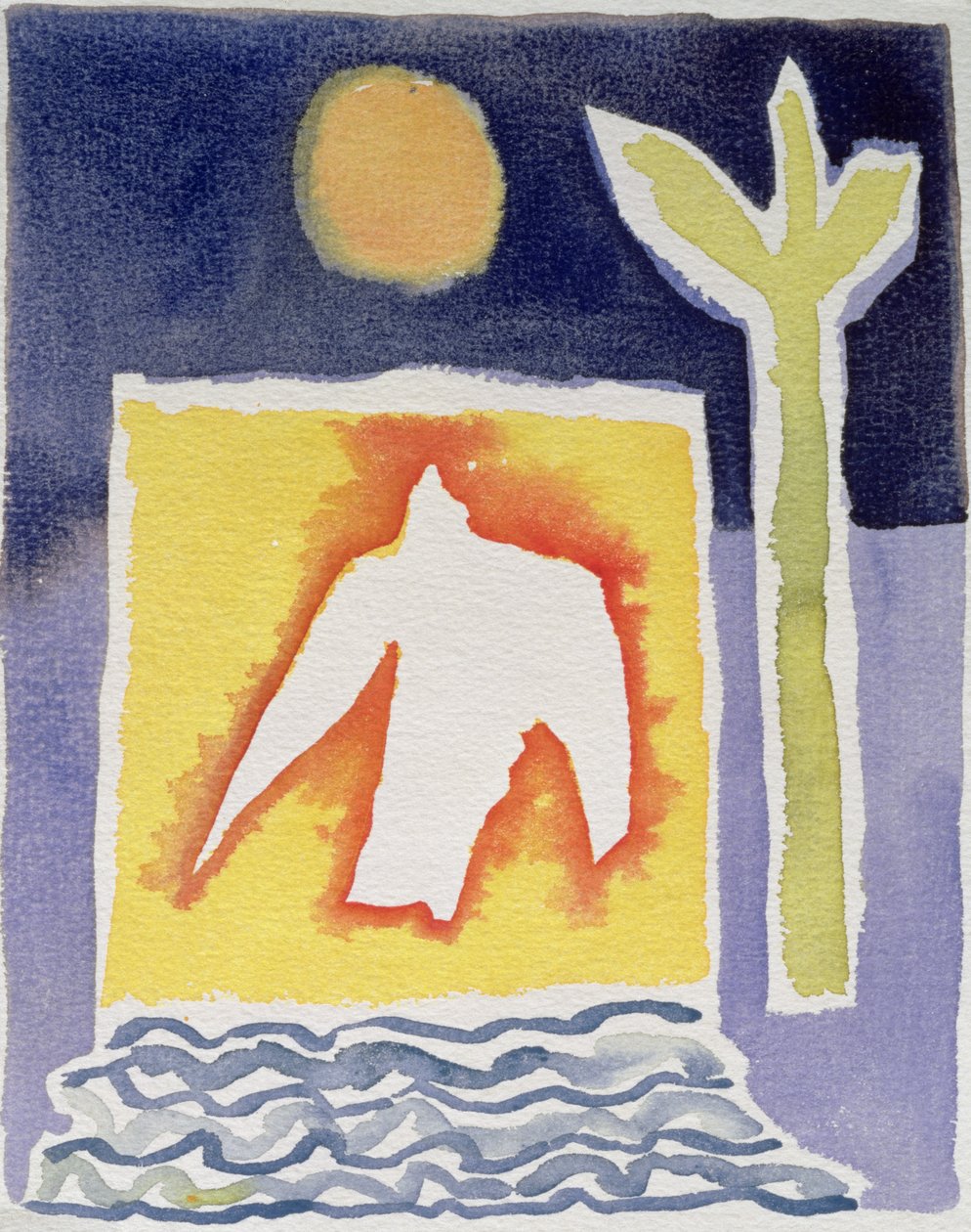 Strom, slunce a vycházející pták, 1989 (wc) od Peter Davidson
