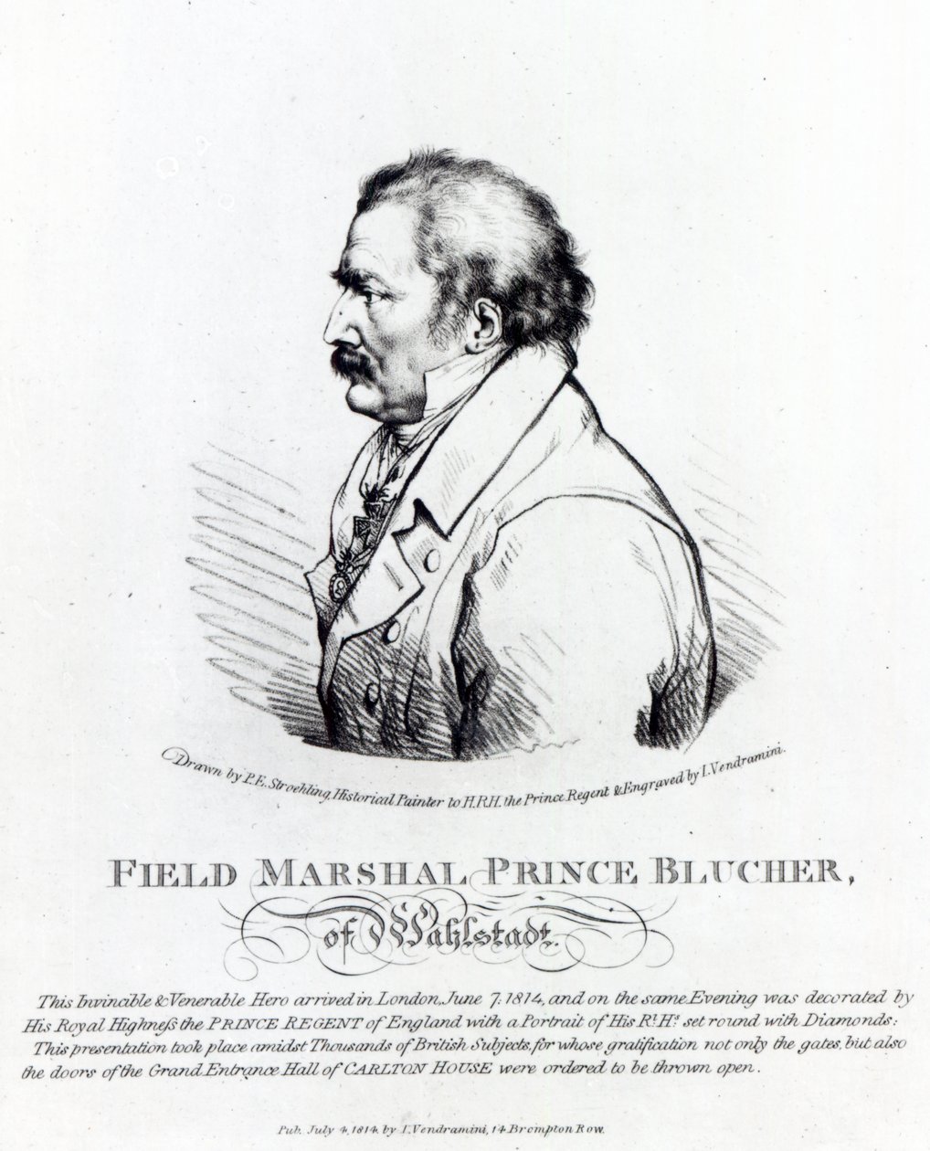 Polní maršál princ Blucher z Wahlstadtu, ryl J. Vendramini, 1814 od Peter Eduard Stroehling