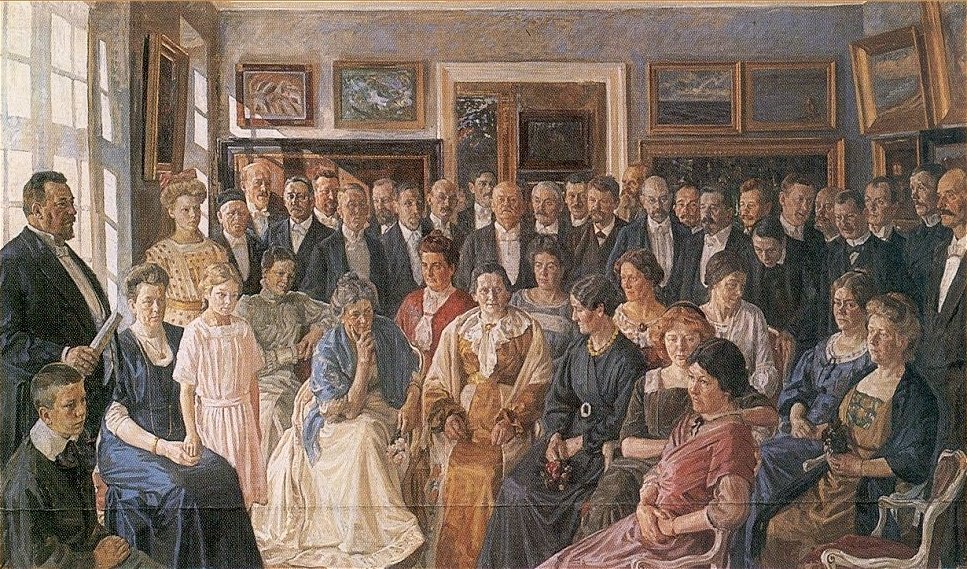 Malba z inaugurace muzea Faaborg v roce 1910 od Peter Marius Hansen