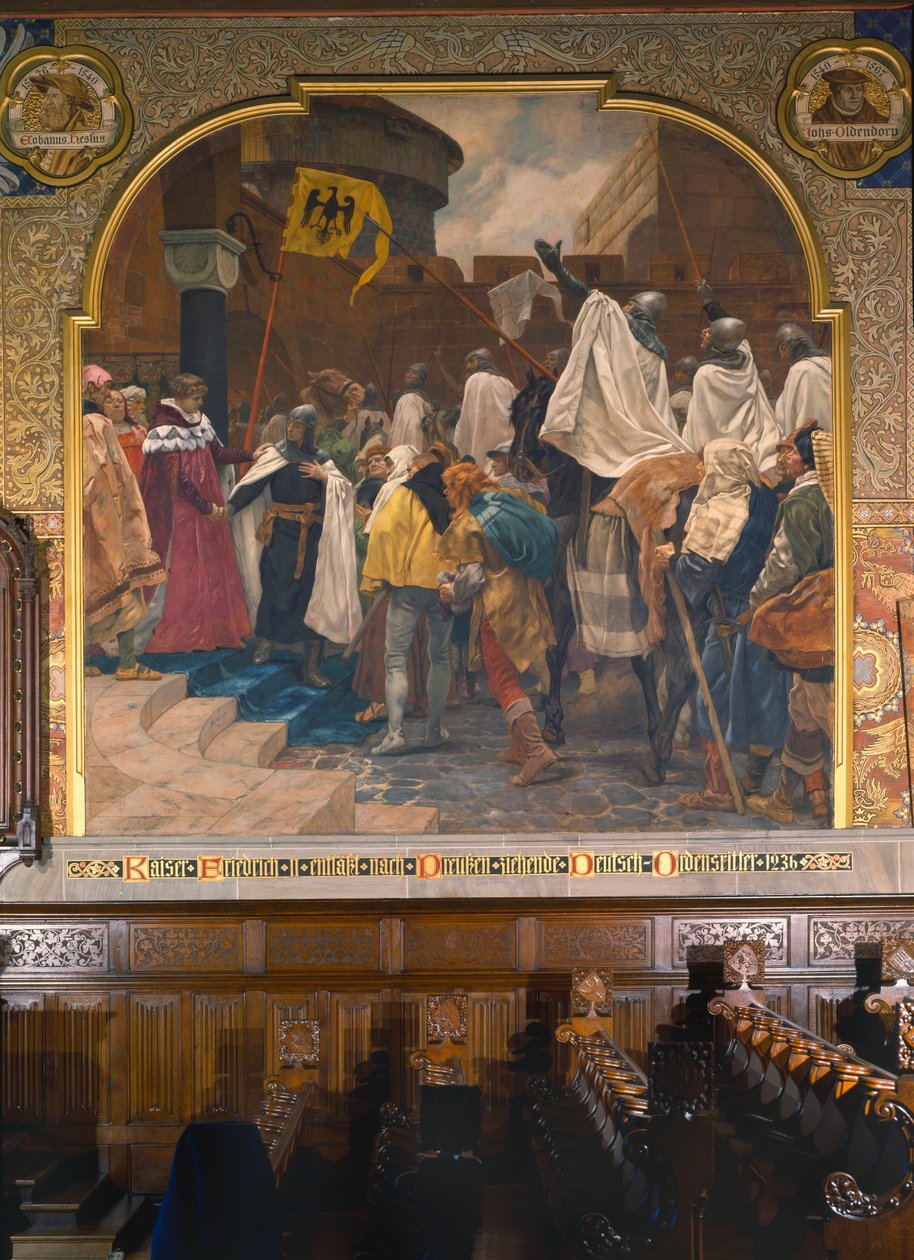 Císař Fridrich II. povolil Řádu německých rytířů invazi do Pruska v roce 1236, 1903 od Peter Johann Theodor Janssen