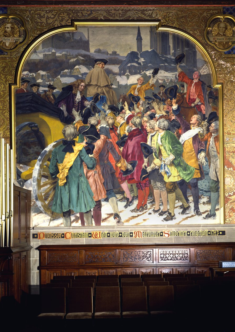 Studenti obklopující profesora Christiana Wolffa při jeho příjezdu do Marburgu v roce 1723, 1903 od Peter Johann Theodor Janssen