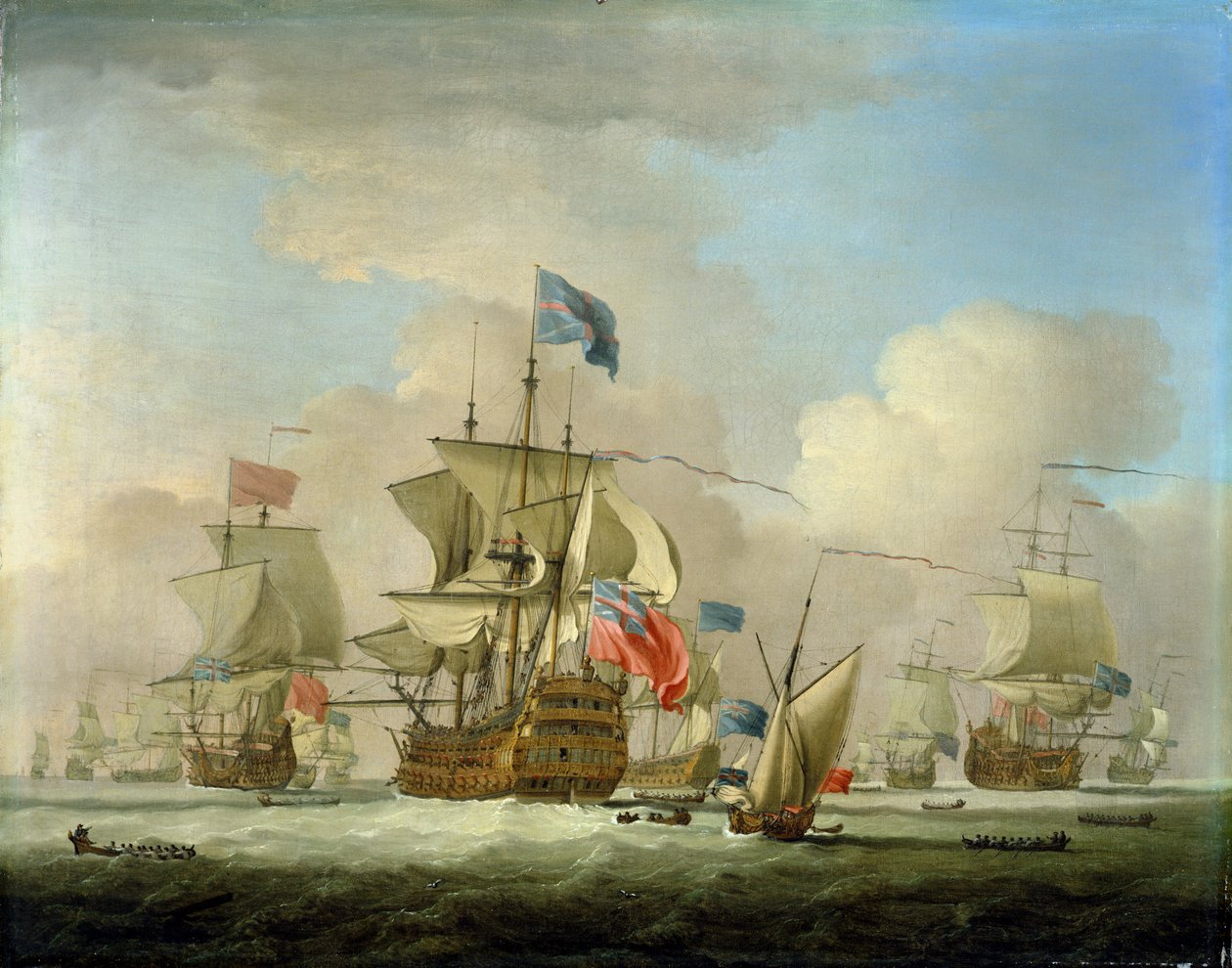 Britští válečníci a šalupa, kolem 1720-30 od Peter Monamy