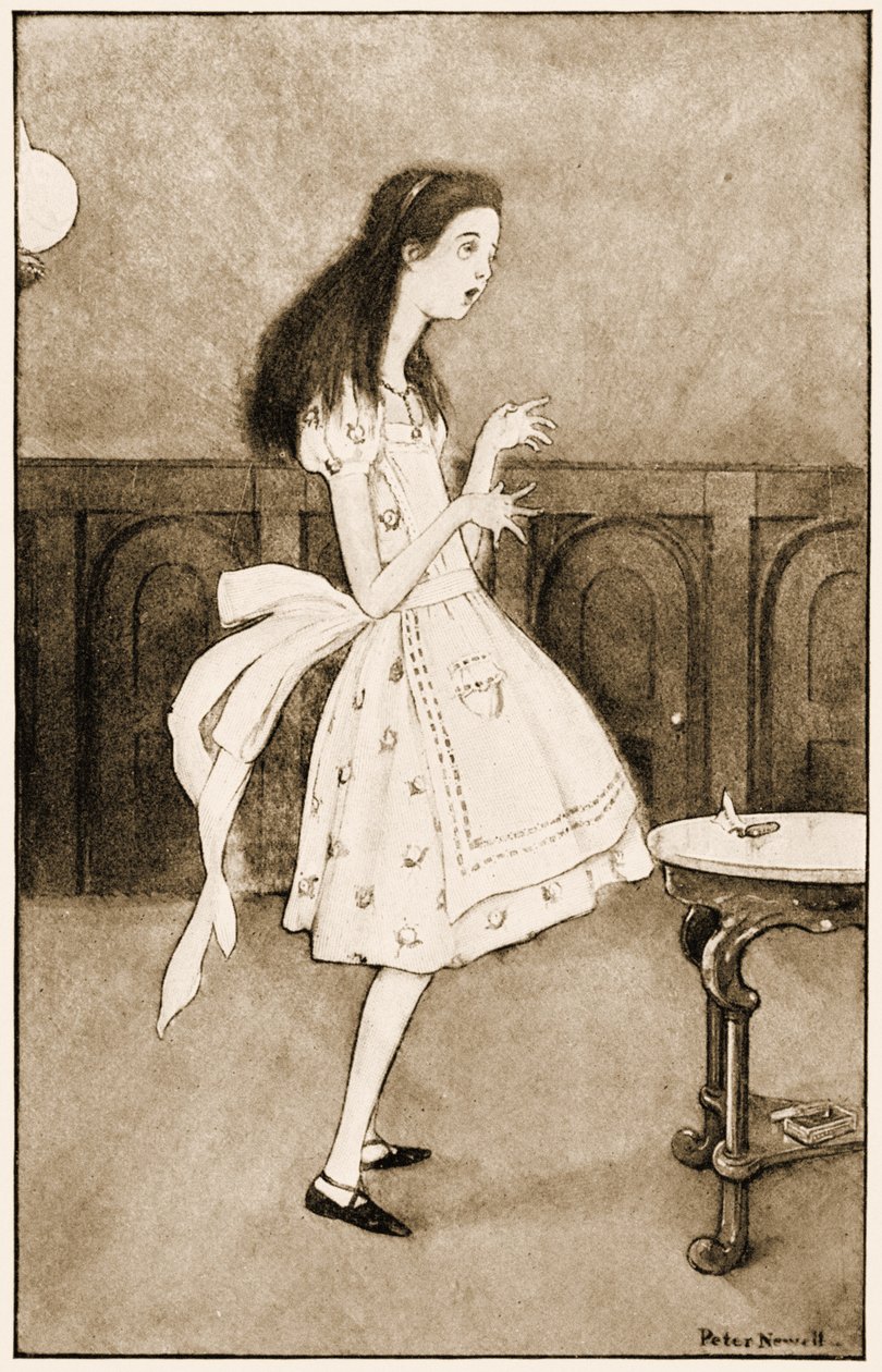 "Nyní se otevírám jako největší dalekohled, jaký kdy byl!", ilustrace k Alence v říši divů Lewise Carrolla, 1901 od Peter Newell
