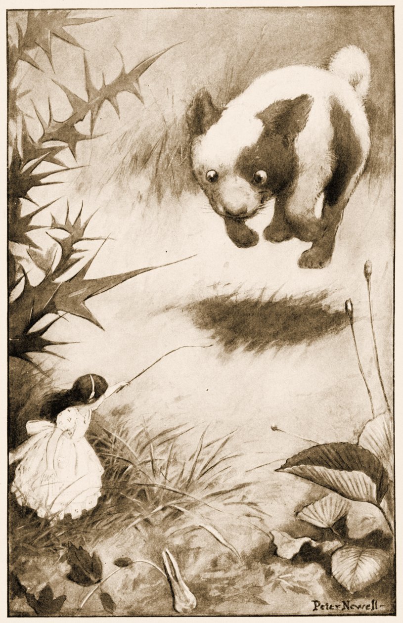 Štěně vyskočilo do vzduchu, ilustrace pro Lewis Carrolls Alices Adventures in Wonderland, 1901 od Peter Newell