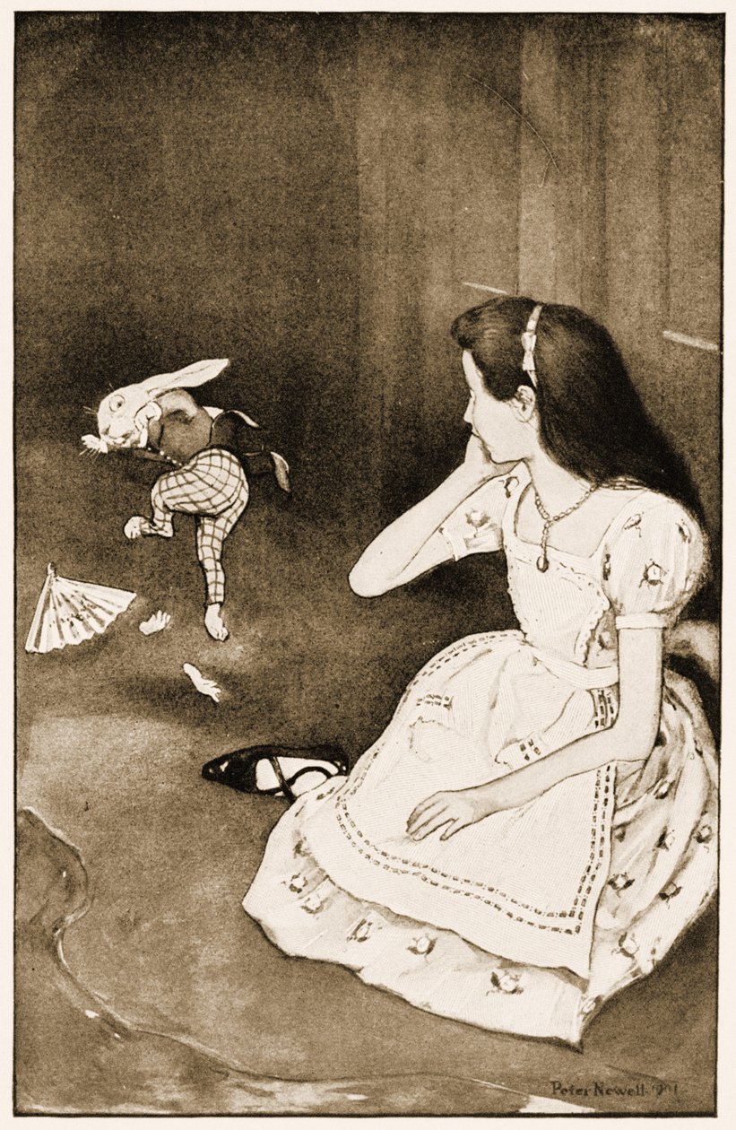 Králík začal násilně, ilustrace pro Lewis Carrolls Alices Adventures in Wonderland, 1901 od Peter Newell