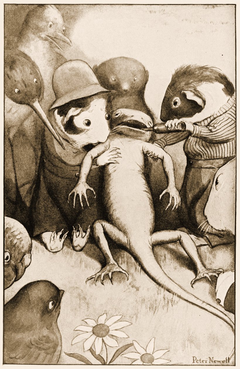 Chudák malý ještěr Bill byl uprostřed zdržován, ilustrace pro Lewise Carrollse Alices Adventures in Wonderland, 1901 od Peter Newell