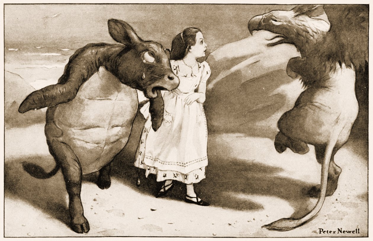 Začali slavnostně tančit kolem a dokola Alice, ilustrace pro Lewise Carrollse Alices Adventures in Wonderland, 1901 od Peter Newell