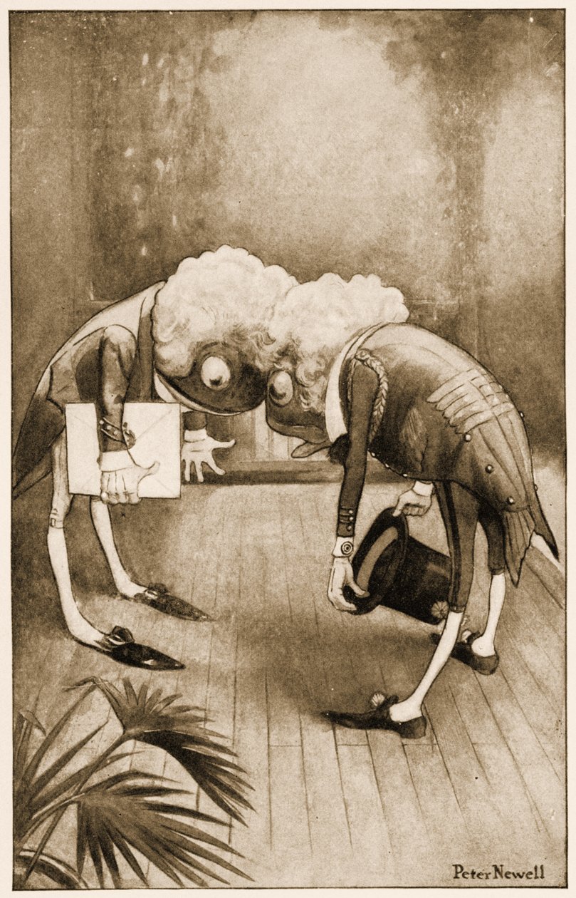 „Oba se nízko uklonili a jejich kadeře se zapletly“, ilustrace k Alence Dobrodružství v říši divů od Lewise Carrolla, 1901 od Peter Newell