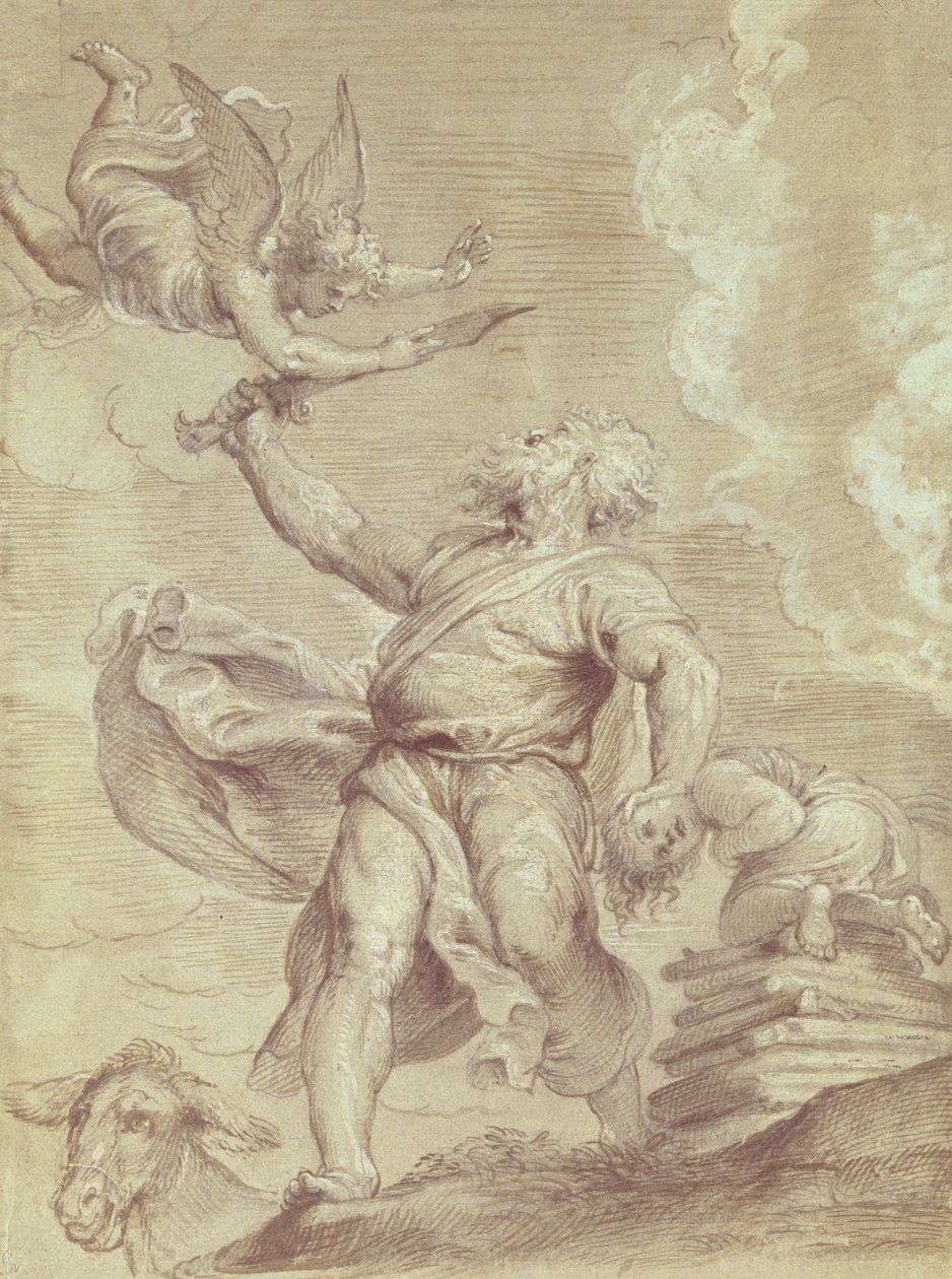 Abrahamova oběť Izáka podle Tiziana (tužka a křída na papíře) od Peter Paul Rubens