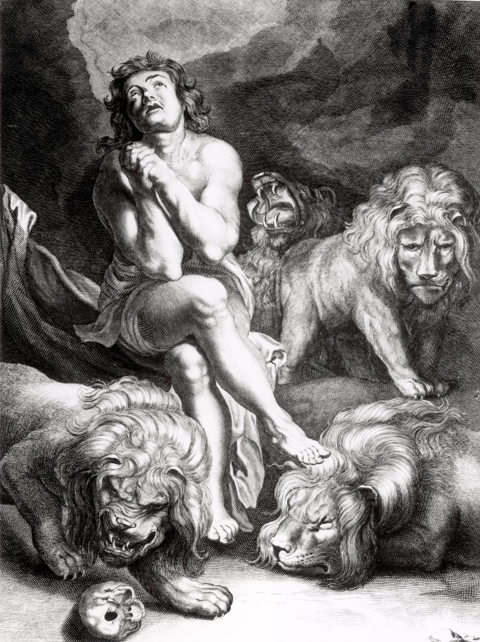 Daniel v jámě lvové, vyrytý Abraham Blooteling (1640-90) od Peter Paul Rubens